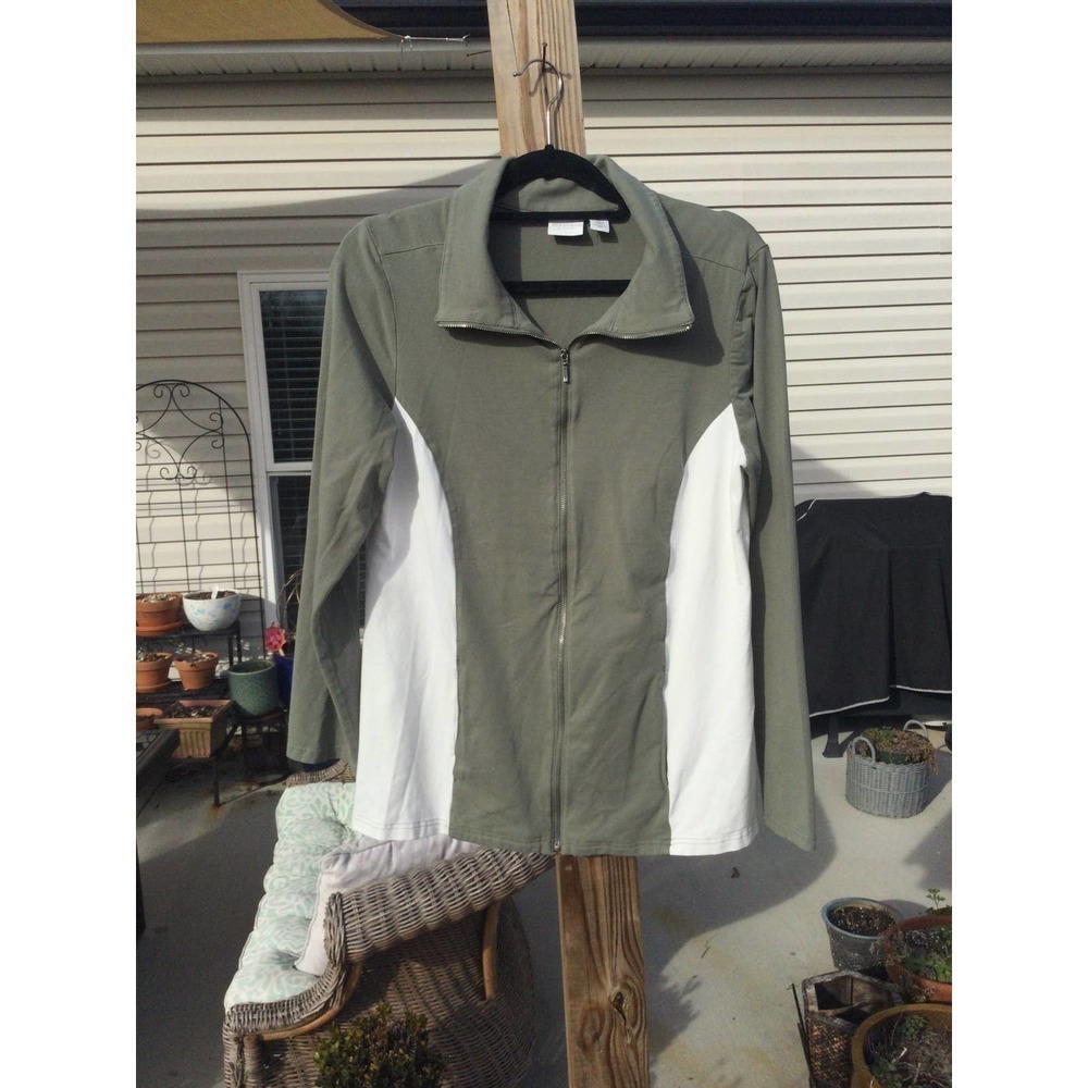 Weekends by Chico’s womens full zip up jacket size 2 L large 12 green white